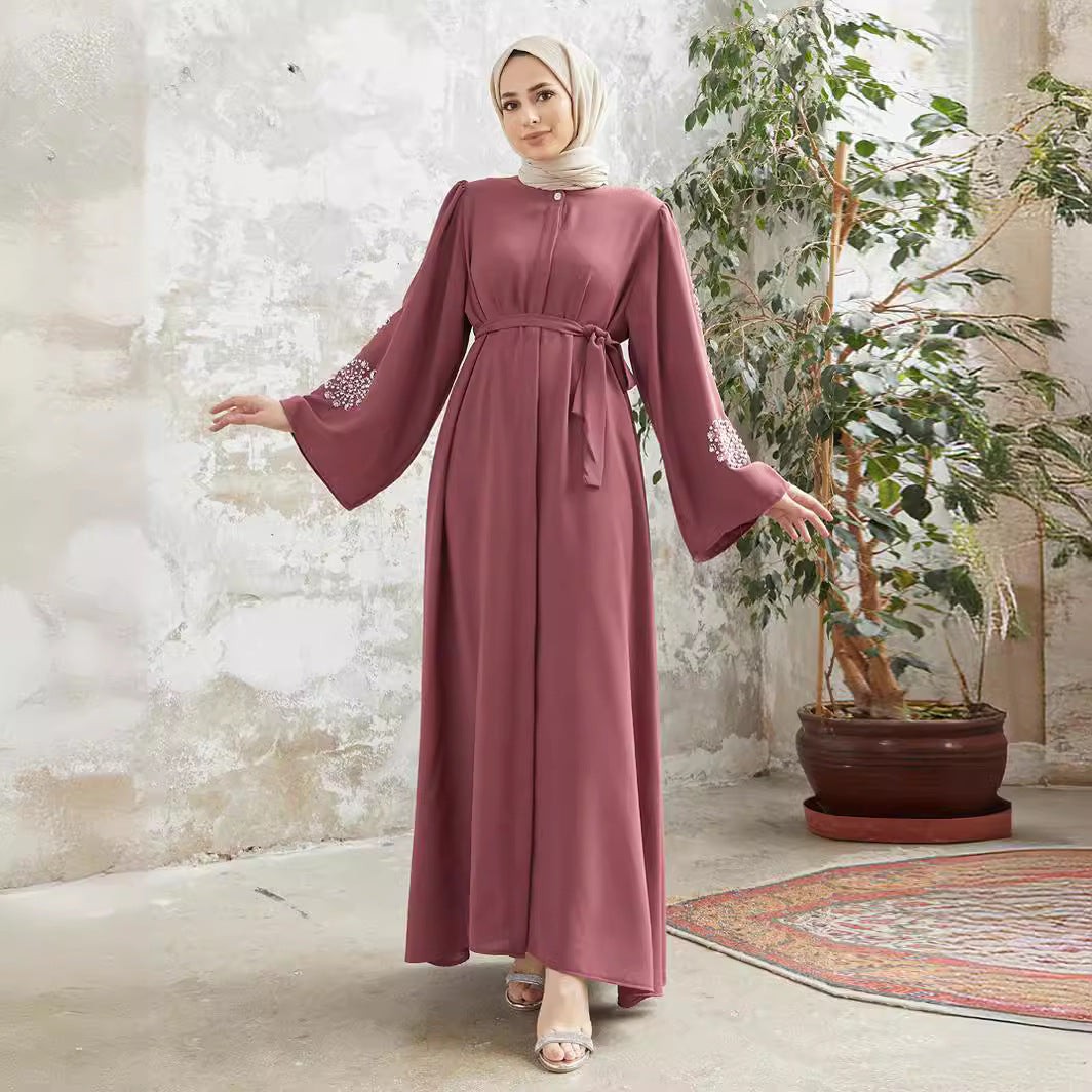 2209 #Middle East Women's Muslim Robe Dress Heavy Industry Bead Hot Diamond Elegant Dress Abaya Long Dress