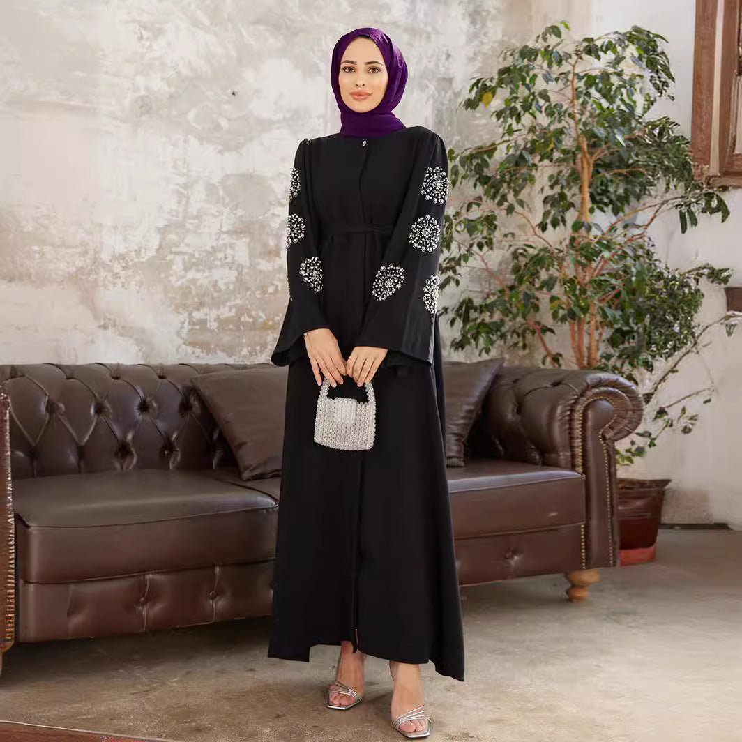 2209 #Middle East Women's Muslim Robe Dress Heavy Industry Bead Hot Diamond Elegant Dress Abaya Long Dress